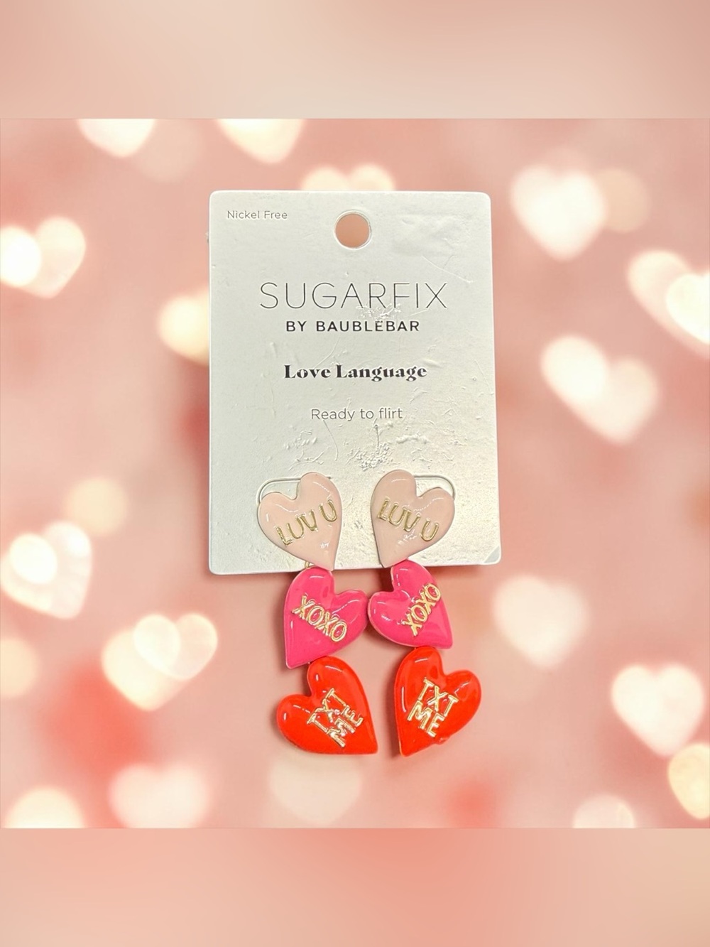 💕Sugarfix by BaubleBar💕Pink & Red Heart Drop Earrings/NIP